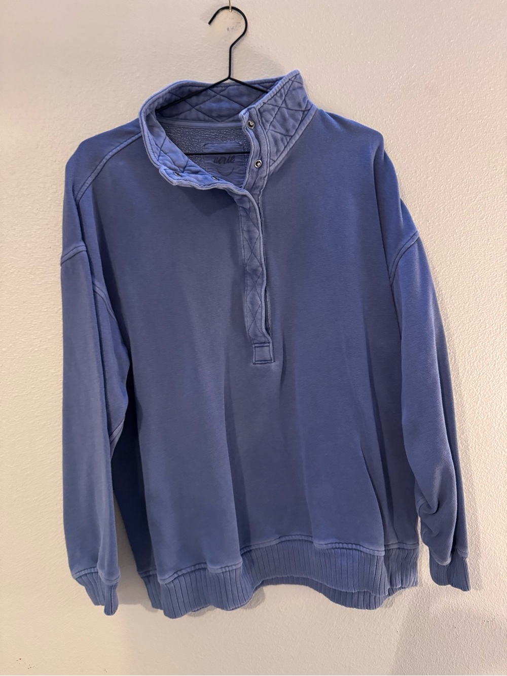 aerie Quilted Popover Zip-Up Sweater in Dusty Blue